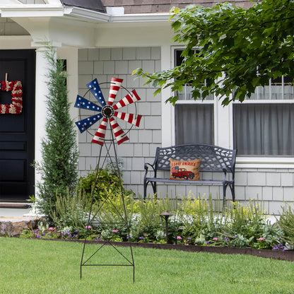 41.25"H Stars and Stripes Metal Wind Spinner Yard Stake or Wall décor