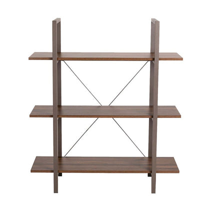 41.5"H Modern Industrial Brown Wood/Metal 3-Tier Bookcases & Shelves