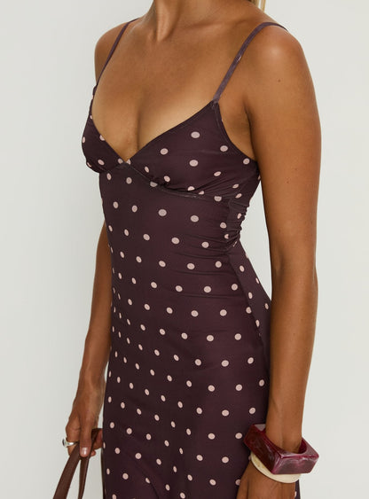 Glass Half Full Mesh Maxi Dress Plum / Pink Polka Dot