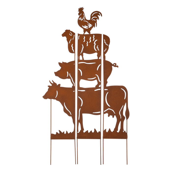 51.25"H Farmhouse Metal Rustic Animals Silhouette Yard Stake, Set of 3