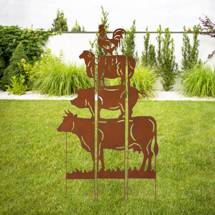 51.25"H Farmhouse Metal Rustic Animals Silhouette Yard Stake, Set of 3