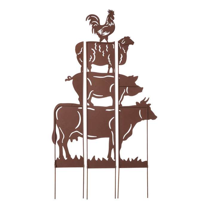 51.25"H Farmhouse Metal Rustic Animals Silhouette Yard Stake, Set of 3