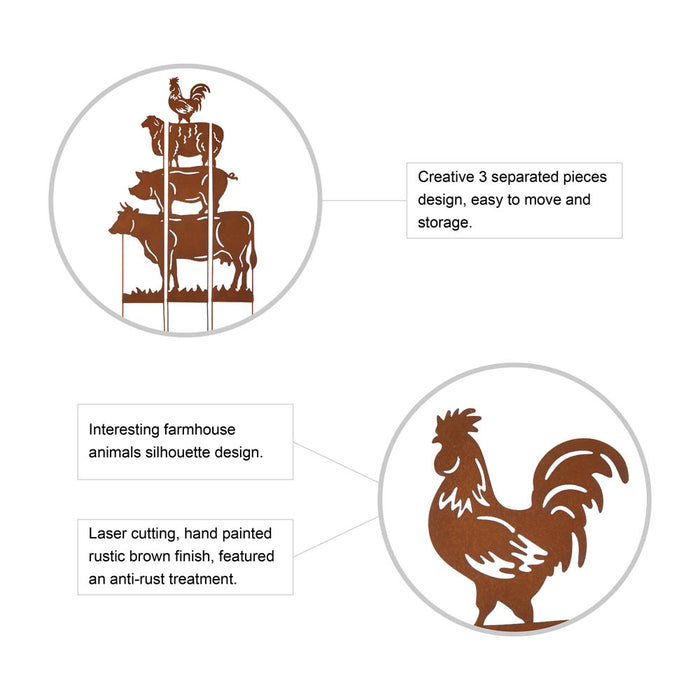 51.25"H Farmhouse Metal Rustic Animals Silhouette Yard Stake, Set of 3