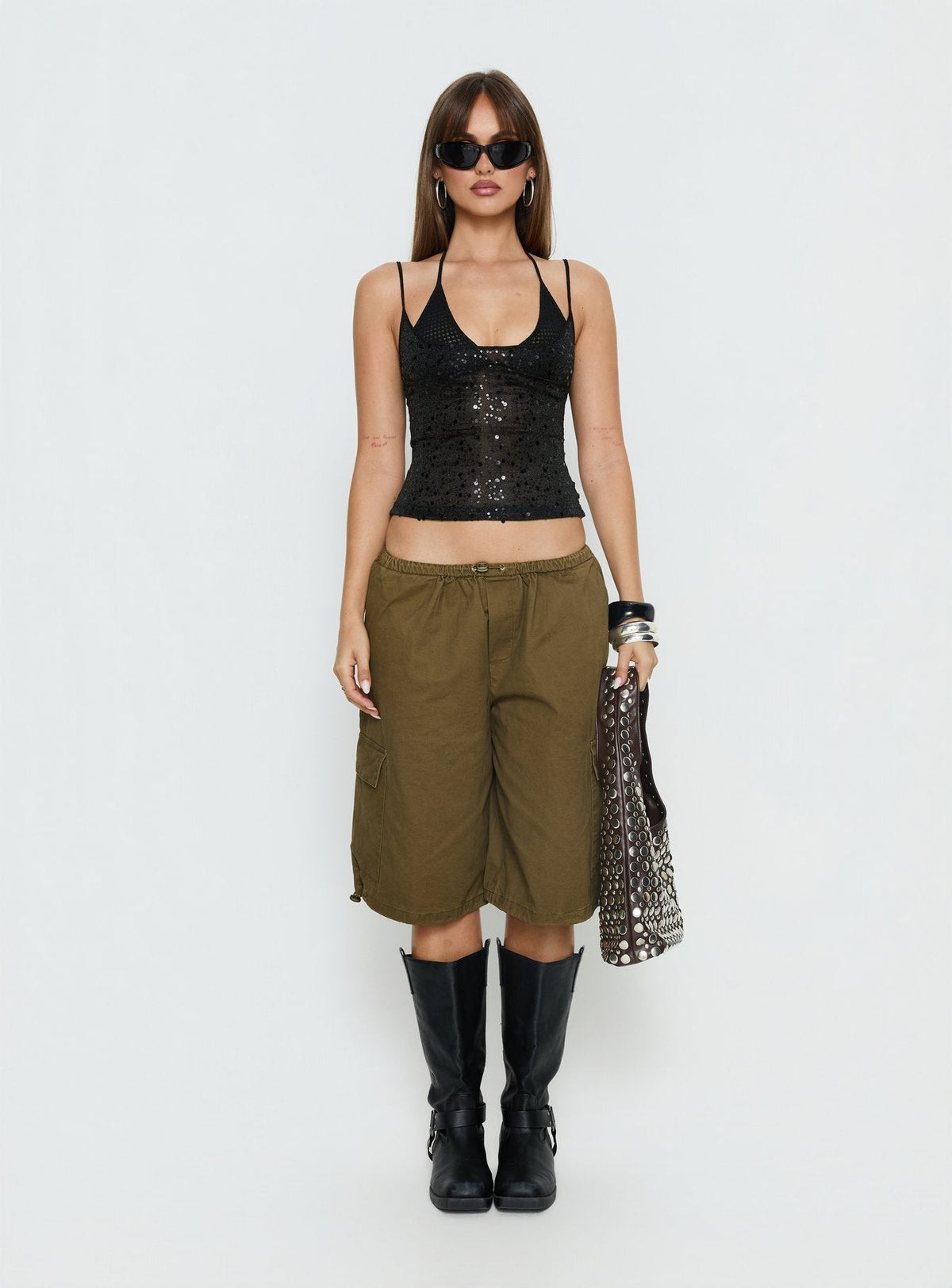 Odena Layered Sequin Cami Top Black