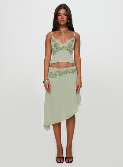 Pappilion Asymmetrical Midi Skirt Sage