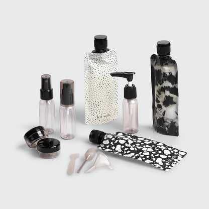 KITSCH - Travel Bottles For Toiletries 11 Pack - Black & Ivory