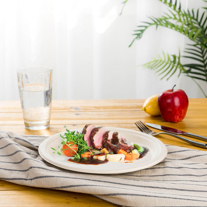 7 inch Natural Compostable & Disposable Sugarcane Plates, 600 Pack