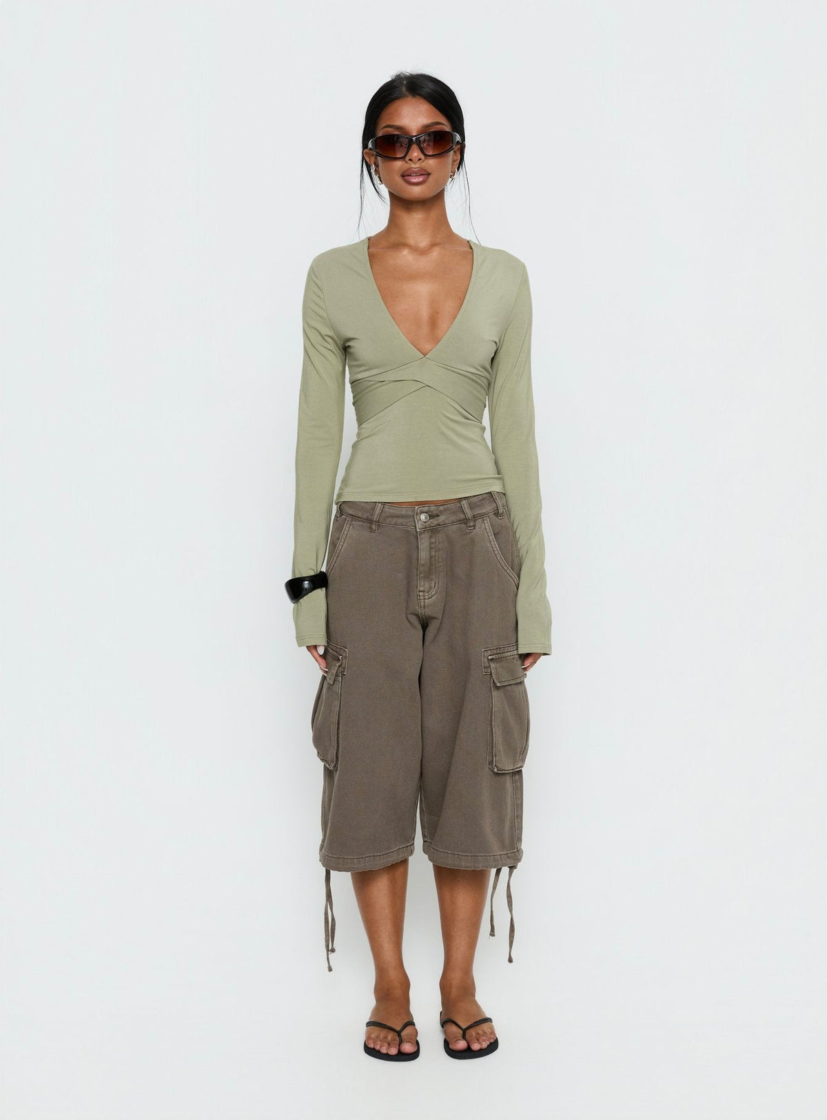 Madelon Long Sleeve Wrap Top Sage
