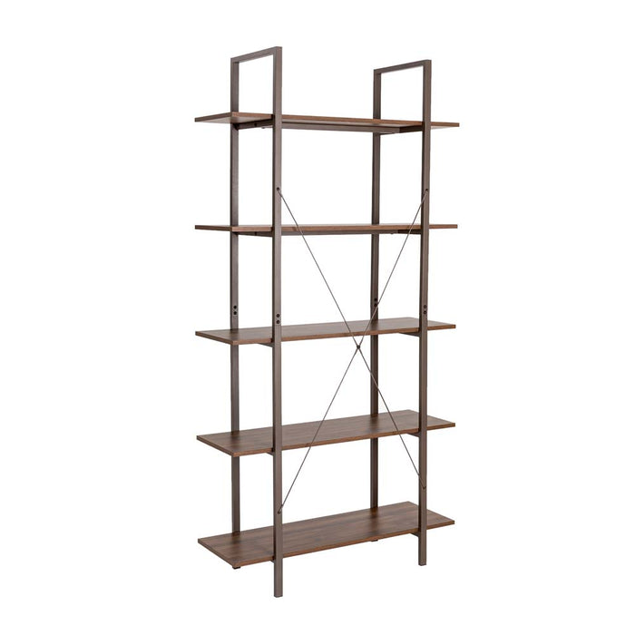 72"H Modern Industrial Brown Wood/Metal 5-Tier Bookcases & Shelves