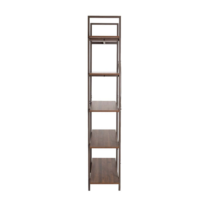 72"H Modern Industrial Brown Wood/Metal 5-Tier Bookcases & Shelves