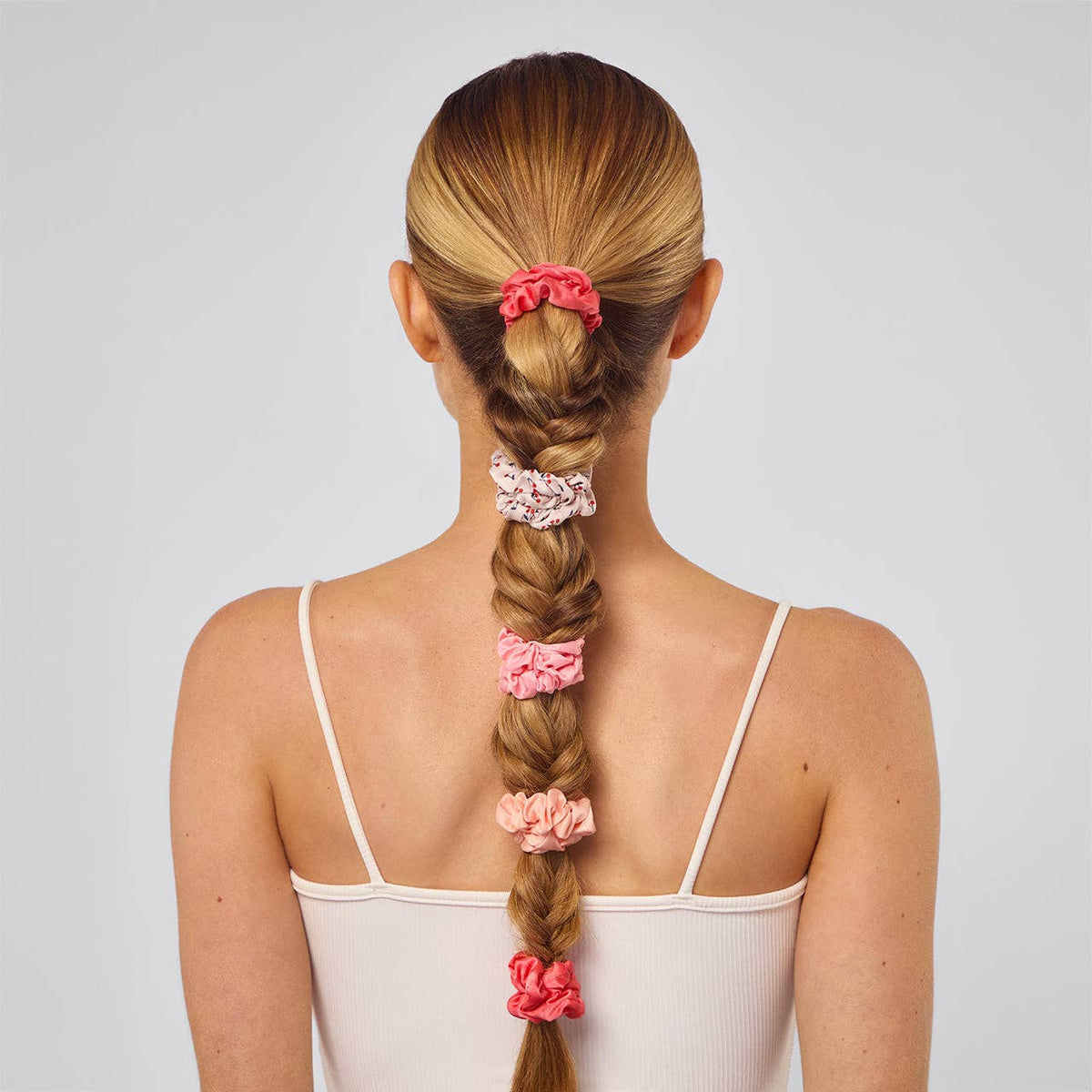 KITSCH - Ruched Satin Scrunchies 5pc Set - Assorted Cherry Blossom