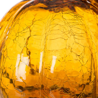 7.87"L Hand Blown Amber Crackle Glass Pumpkin Decor