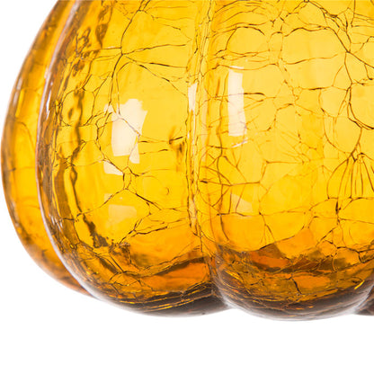 7.87"L Hand Blown Amber Crackle Glass Pumpkin Decor