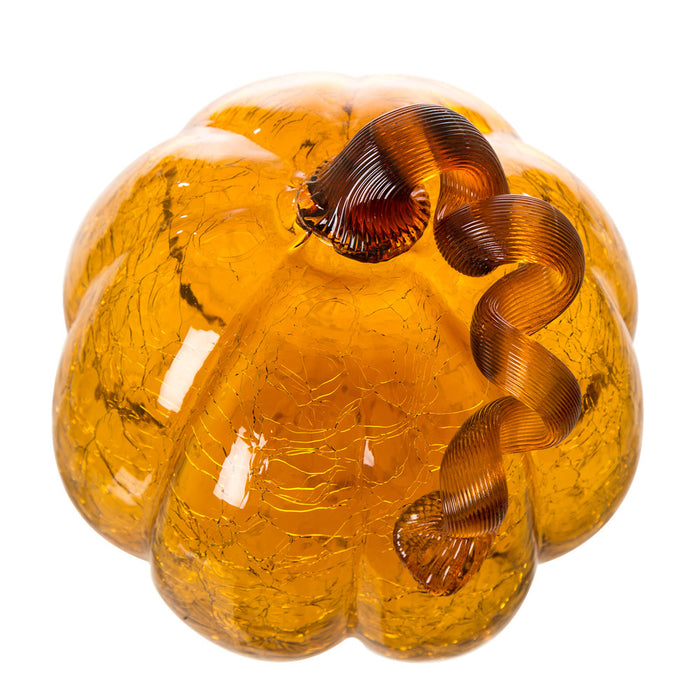 7.87"L Hand Blown Amber Crackle Glass Pumpkin Decor