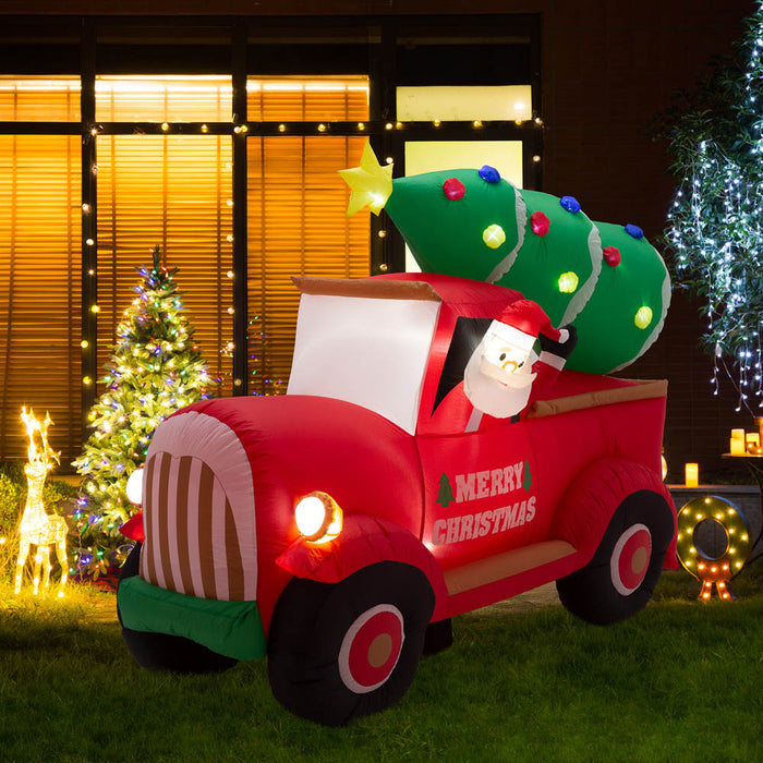 7ft Lighted Santa Claus On Pick Up Truck Inflatable Decor