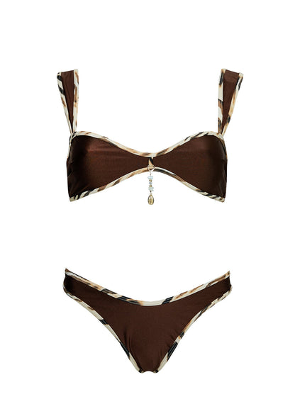 Romola Scoop Bikini Top Brown Multi