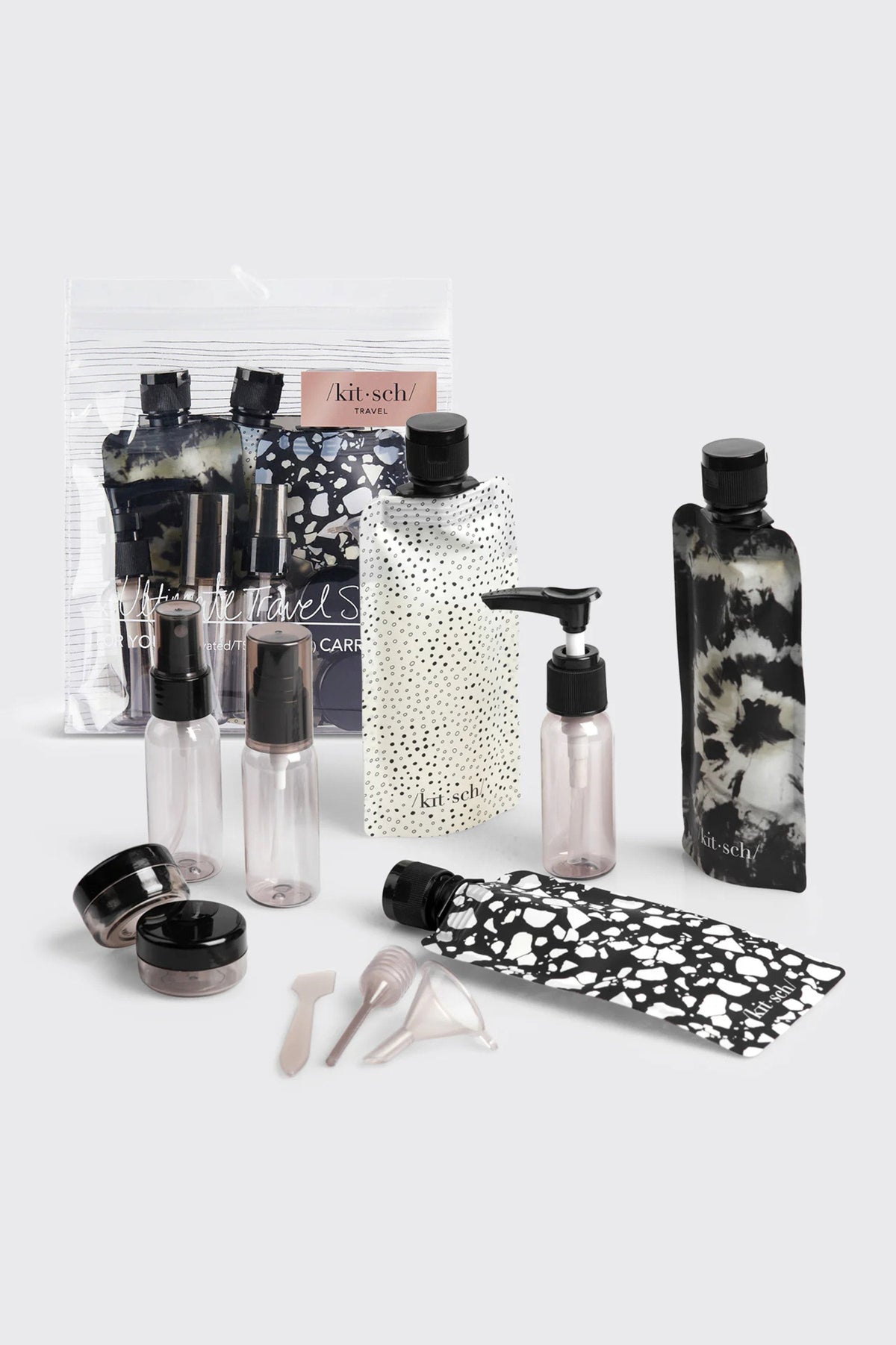 KITSCH - Travel Bottles For Toiletries 11 Pack - Black & Ivory