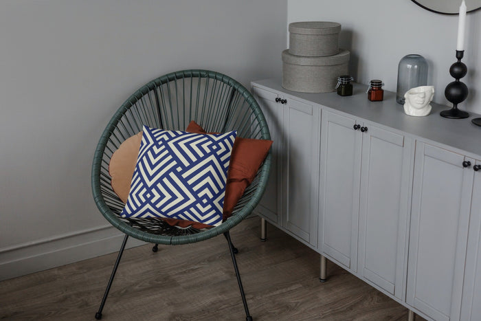 Abstract Geometric Outdoor Pillows Navy Blue & White