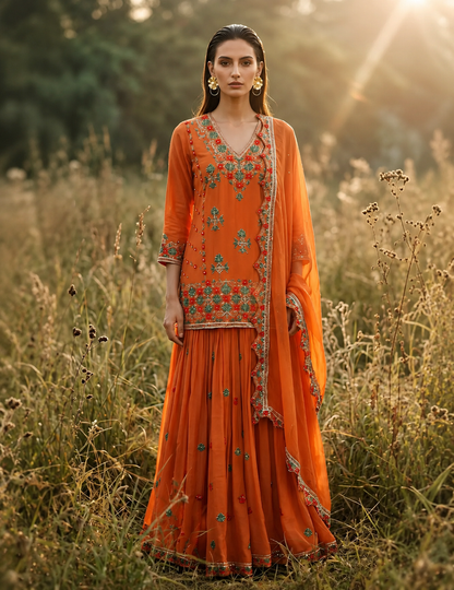 Amber Phulkari Sharara Set