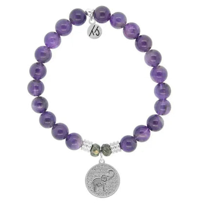 Amethyst Gemstone Bracelet with Lucky Elephant Sterling Silver Charm Tiffany Jazelle
