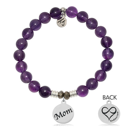 Amethyst Gemstone Bracelet with Mom Sterling Silver Charm