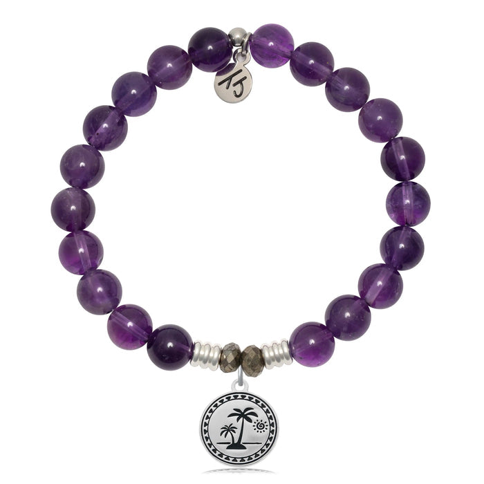 Amethyst Gemstone Bracelet with Palm Tree Sterling Silver Charm
