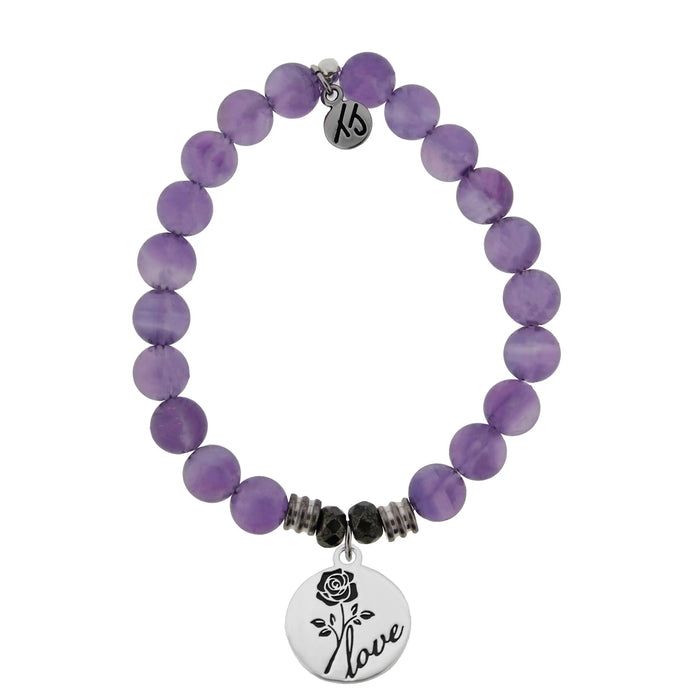 Amethyst Gemstone Bracelet with Rose Sterling Silver Charm Tiffany Jazelle
