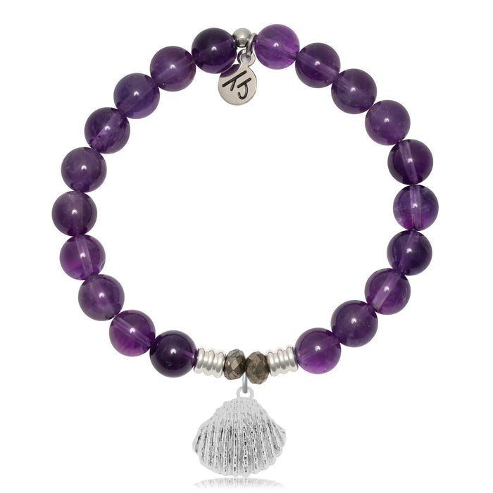 Amethyst Gemstone Bracelet with Seashell Sterling Silver Charm