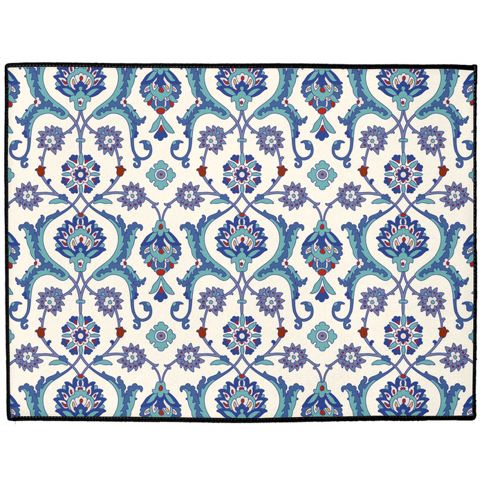 Antalya Ottoman Indoor/Outdoor Floor Mat Blue Cream Arabesque