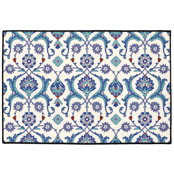 Antalya Ottoman Indoor/Outdoor Floor Mat Blue Cream Arabesque