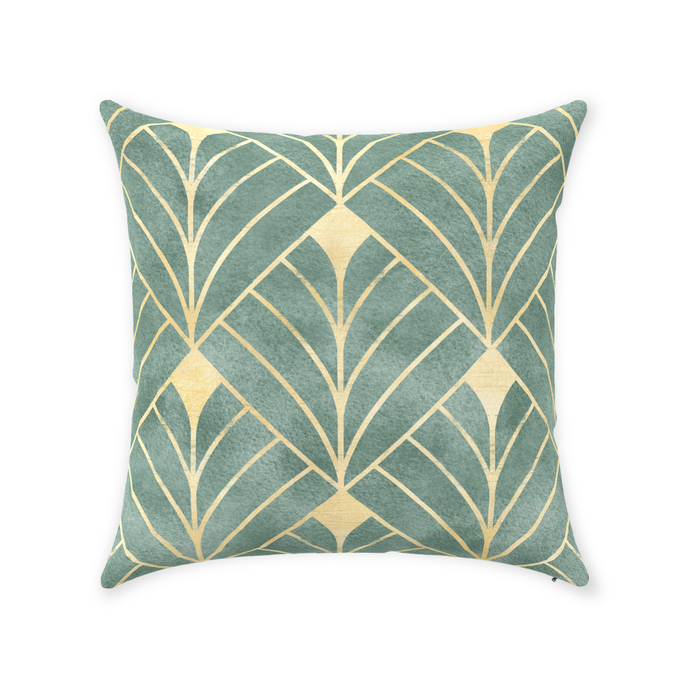 Art Deco Cotton Pillow Green Gold Diamond