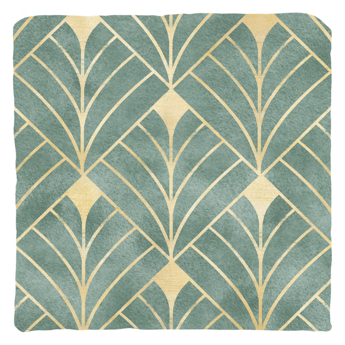 Art Deco Cotton Pillow Green Gold Diamond