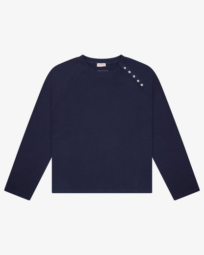 Asym Waffle Long Sleeve - Navy