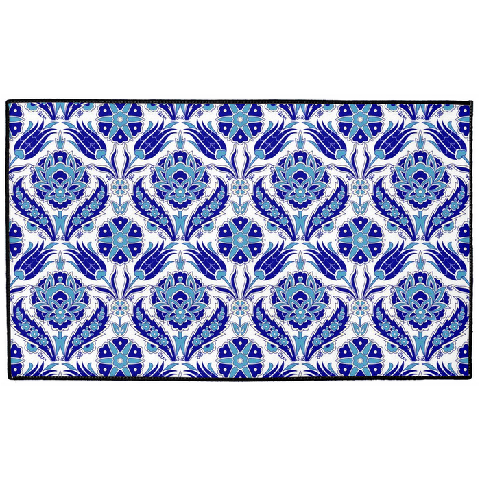 Azra Ottoman Indoor/Outdoor Floor Mat Blue White Arabesque