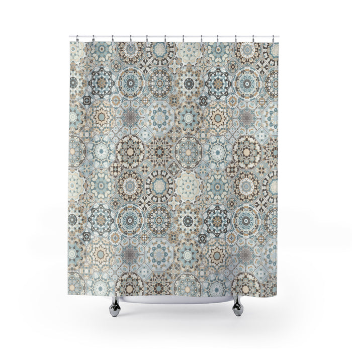 Azulejos Shower Curtain Beige Blue
