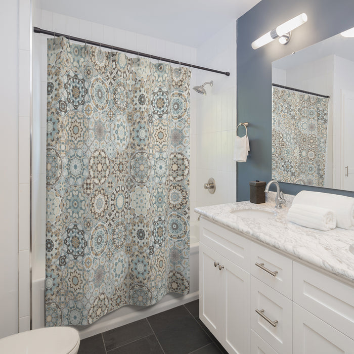 Azulejos Shower Curtain Beige Blue