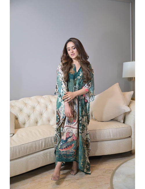 Bahar Green Long Kaftan