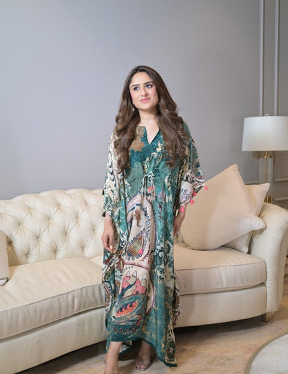 Bahar Green Long Kaftan