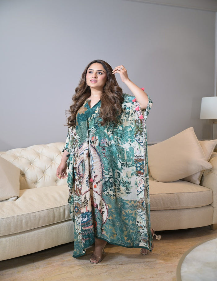 Bahar Green Long Kaftan