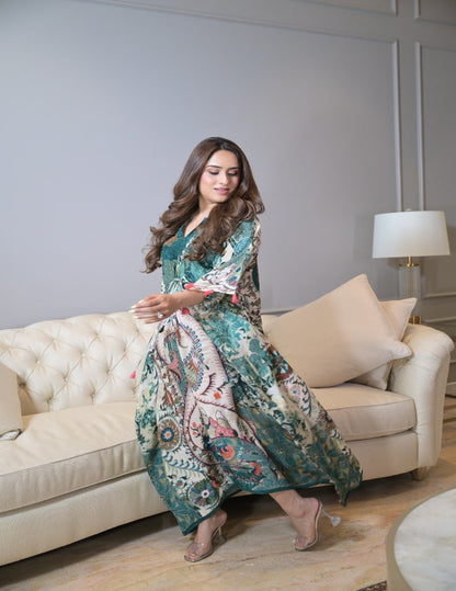 Bahar Green Long Kaftan