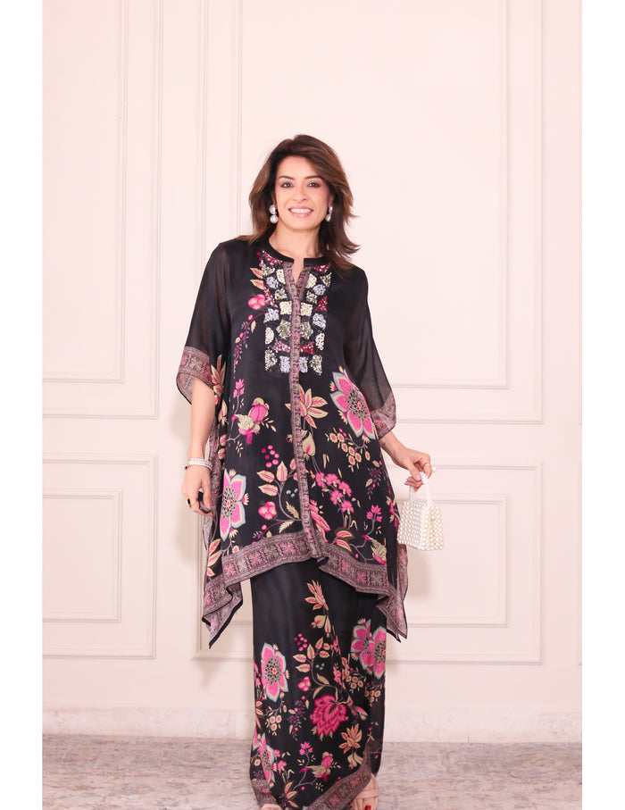 Black Floral Kaftan Co-ord Set