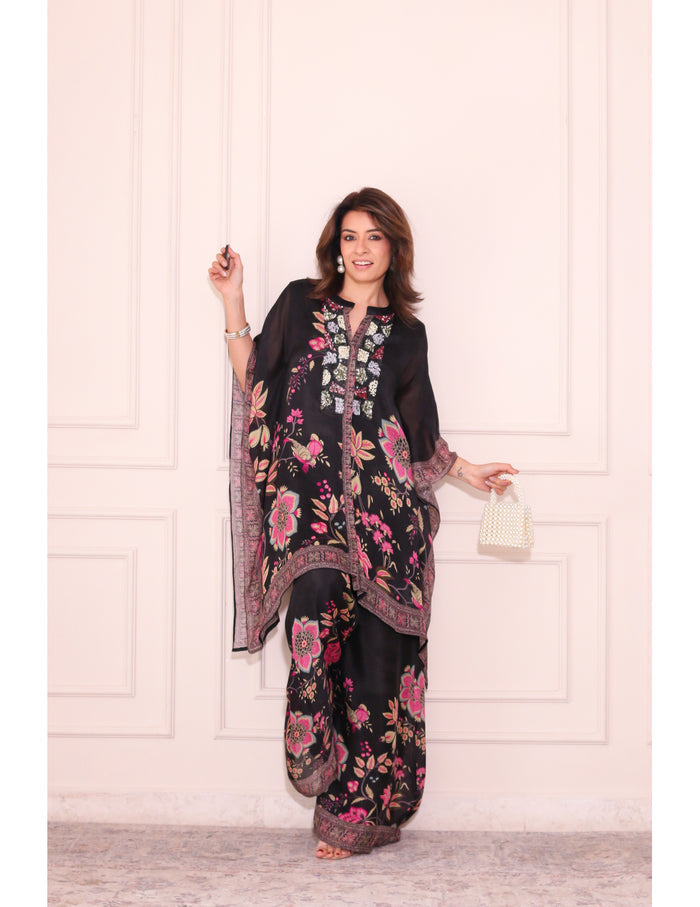 Black Floral Kaftan Co-ord Set