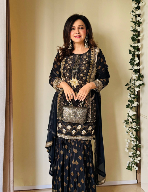 Black Royale Crepe Sharara