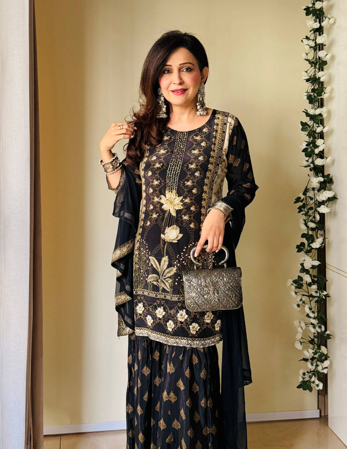 Black Royale Crepe Sharara