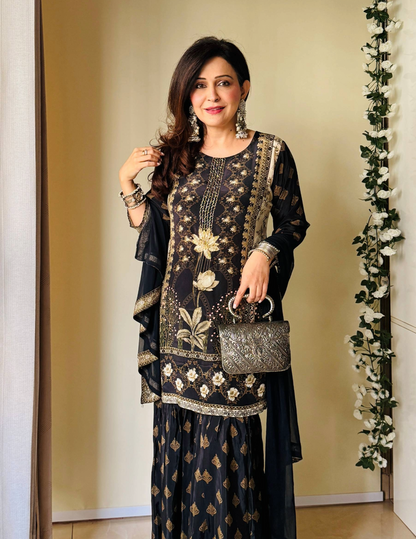 Black Royale Crepe Sharara