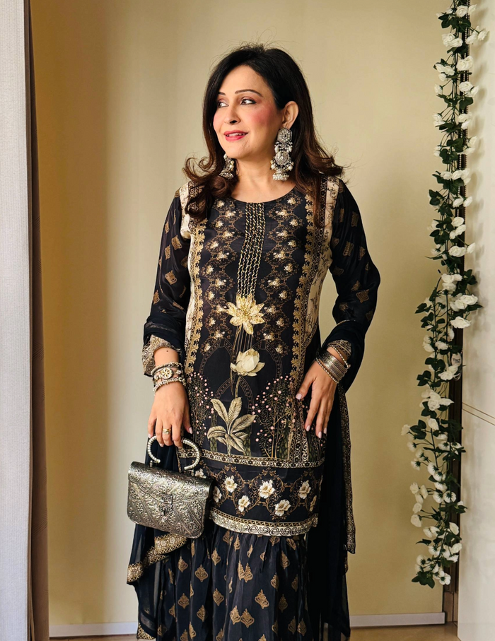 Black Royale Crepe Sharara