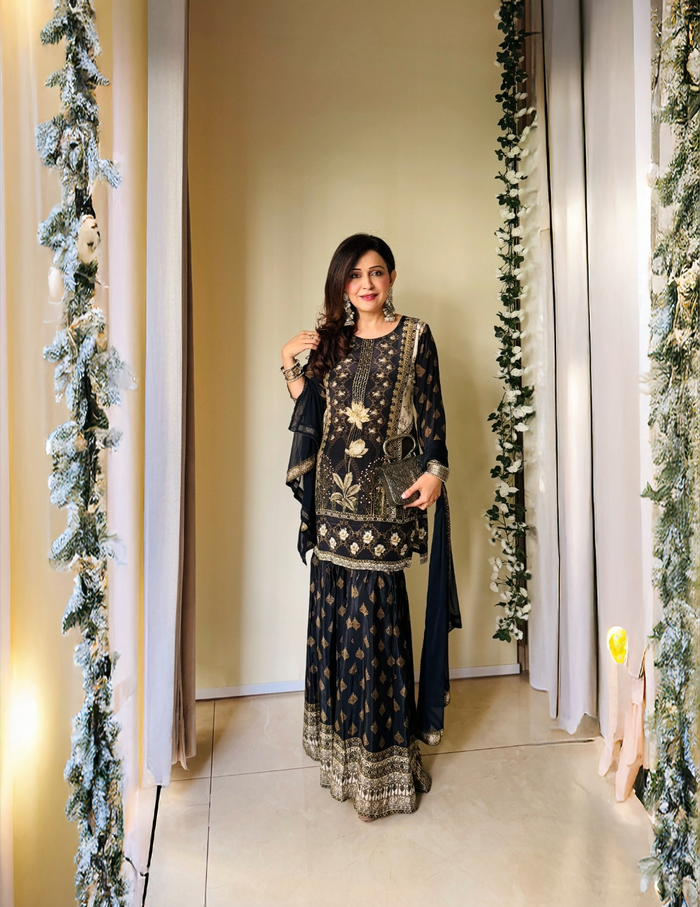 Black Royale Crepe Sharara