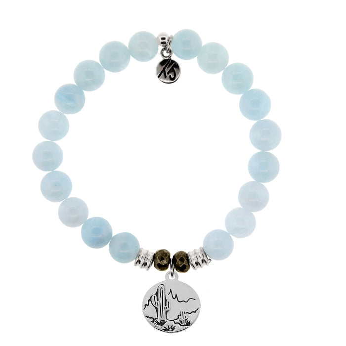 Blue Aquamarine Gemstone Bracelet with Cactus Sterling Silver Charm T. Jazelle