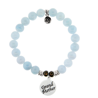 Blue Aquamarine Gemstone Bracelet with Grandmother Sterling Silver Charm Tiffany Jazelle