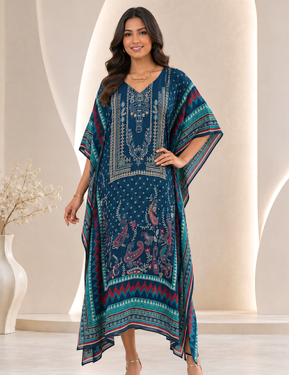 Blue Printed Georgette Kaftan